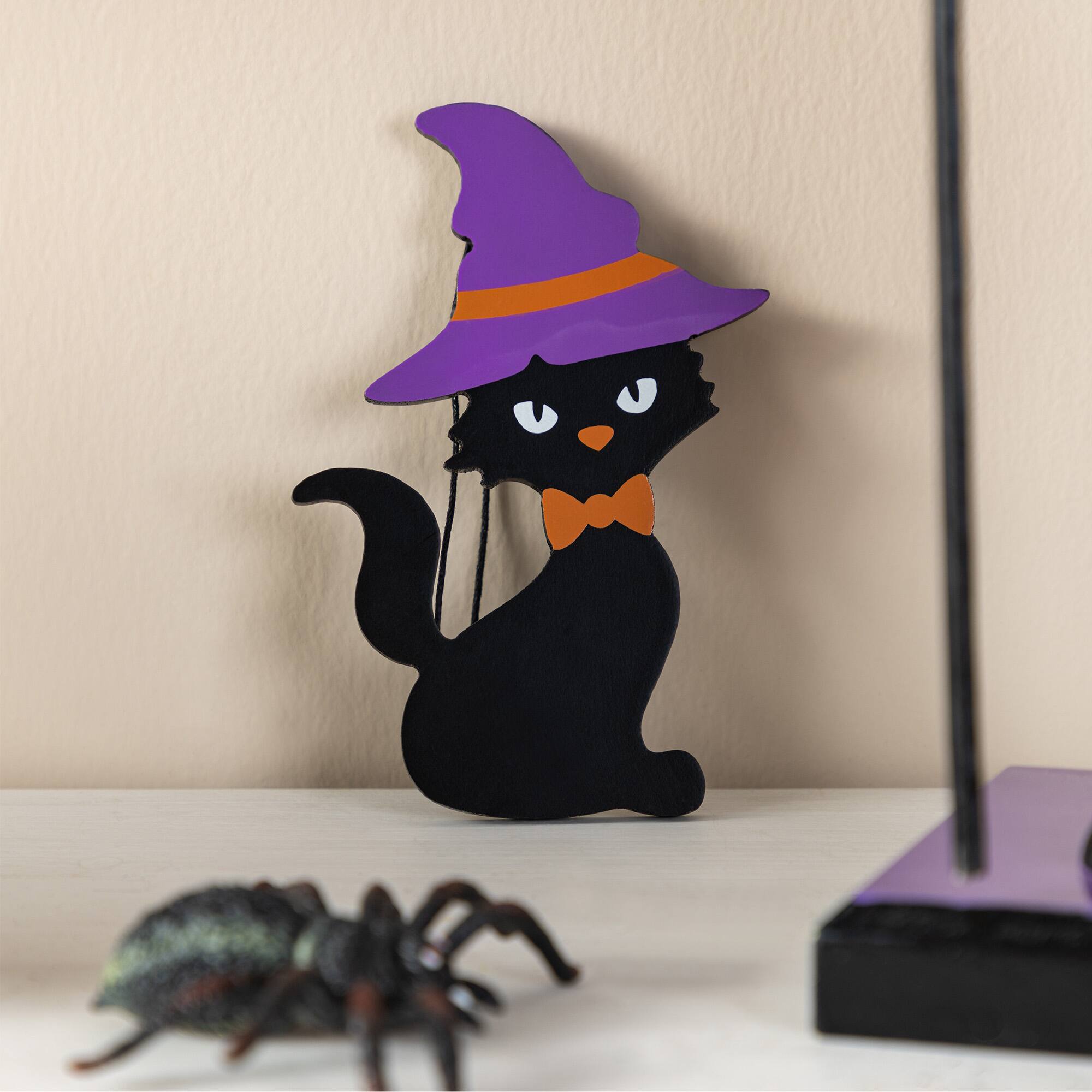 Glitzhome® 18.5"H Halloween Wooden Witch Nutcracker with Witch Cat Ornament